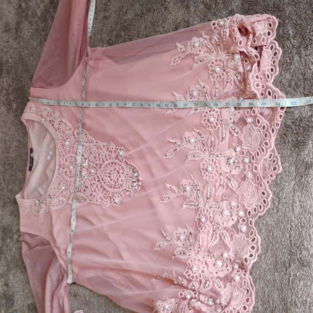 Roaman's NWT Sheer Mesh Illusion Tunic Pearl And Bead Embellished - Picture 8 of 9